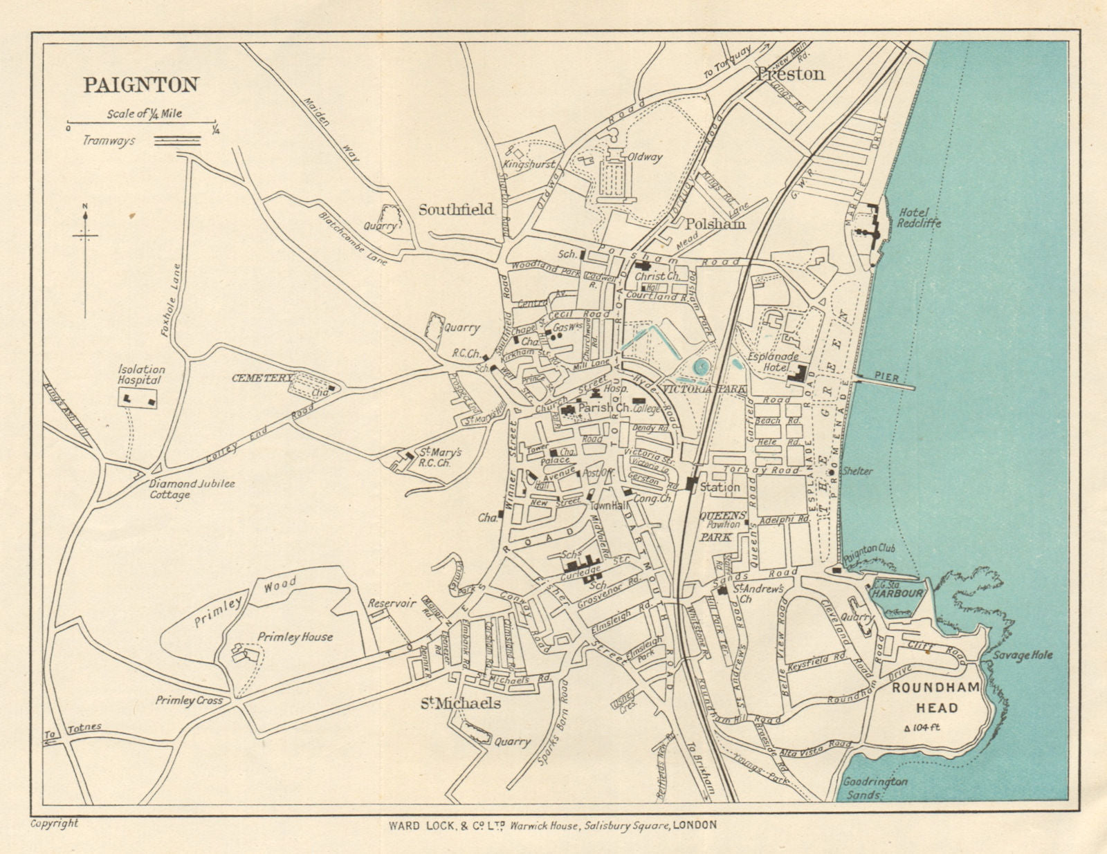 PAIGNTON vintage town/city plan. Devon. Roundham Head. WARD LOCK 1923 old map
